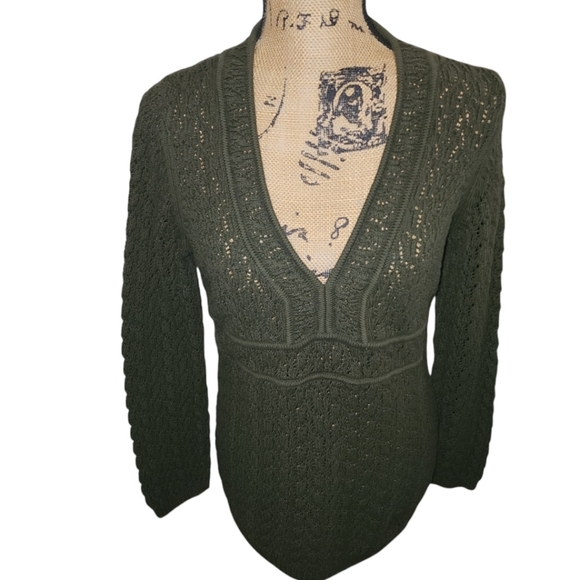 Ann Taylor Loft Sz LARGE Green Sweater Long Sleeve V-Neck Cozycore Grandmacore - Picture 5 of 7